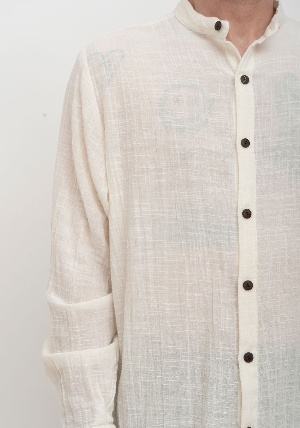Hemd mit Stehkragen in Off-White
